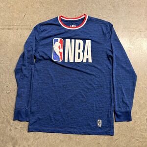 NBA Mens Long Sleeve Shirt Blue Space Dye Heathered Logo Graphic Tee Medium